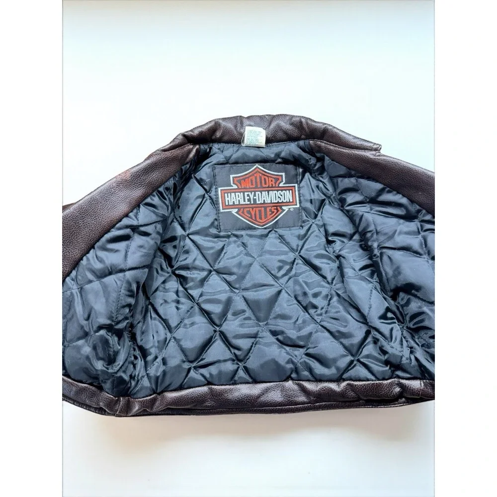 VINTAGE 90's HARLEY DAVIDSON‎ BROWN EMBROIDERED BIKER JACKET Toddler Sz 2T